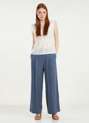 Pantalone a palazzo in misto lino donna